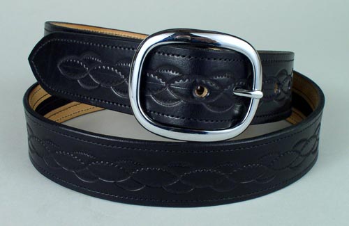 Tooled design leather money belt