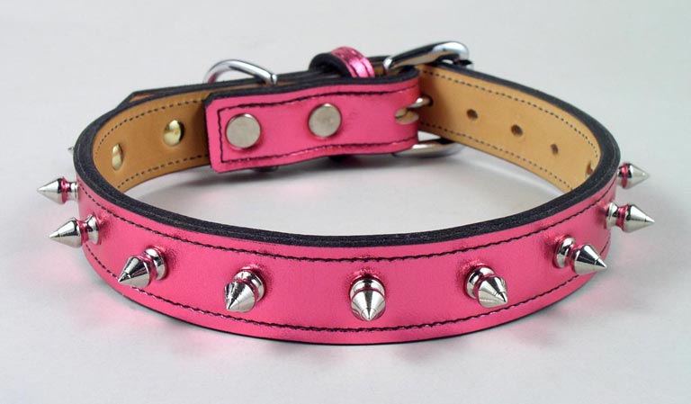 Spiked metallic pink bling dog collar.
