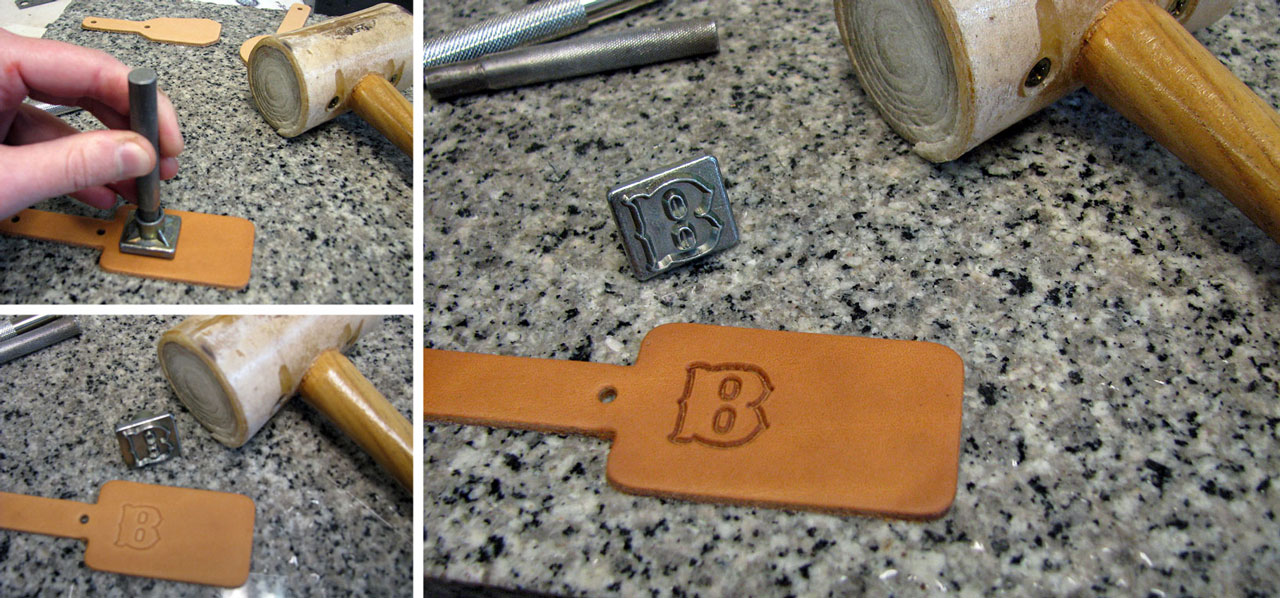 alphabet stamps imprinted in leather